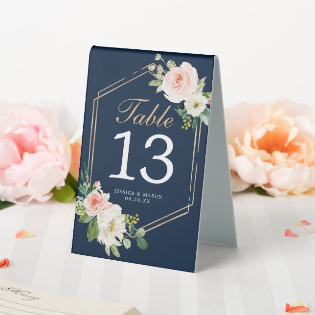 Navy Blue Gold Blush Wedding Table Numbers (In SItu (Wedding))
