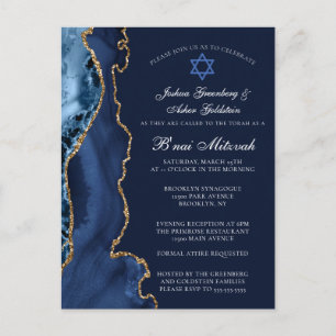 Navy Blue Gold B'nai Mitzvah Party Invitation Postcard