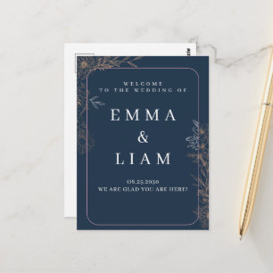 Navy Blue Gold Botanical Floral Wedding Welcome Ca Postcard