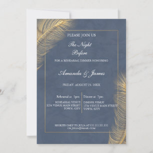 Navy Blue Gold Botanical Photo Rehearsal Dinner  Invitation