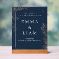 Navy Blue Gold Botanical Tabletop Wedding Welcome