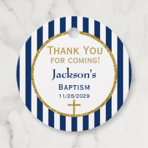 Navy Blue Gold Boys Baptism Thank You Favour Tags