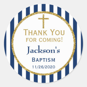 Navy Blue Gold Boys Baptism Thank You Favour Tags