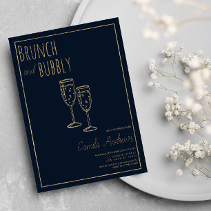 Navy Blue Gold Brunch and Bubbly Bridal Shower Invitation