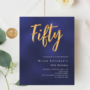 Navy blue gold budget 50th birthday invitation
