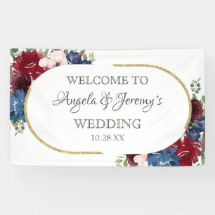 Navy Blue Gold Burgundy Red Blush Floral Wedding   Banner