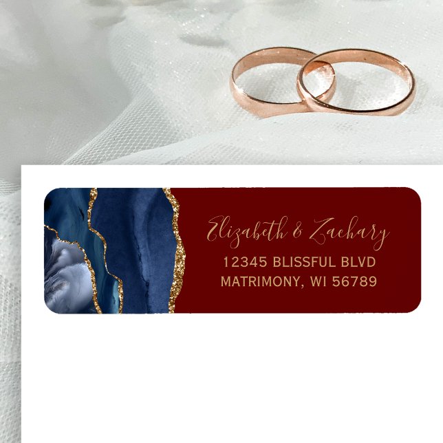 Navy Blue Gold Burgundy Wedding Return Address (Creator Uploaded)