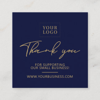 Navy Blue & Gold Business Logo Packaging Thank you Square Business Card