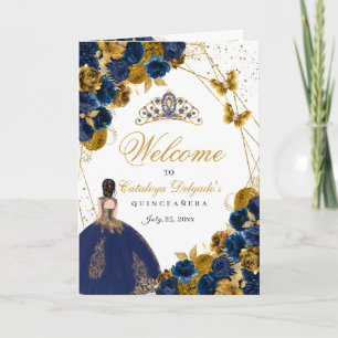 Navy Blue & Gold Butterfly Quinceanera Program Invitation