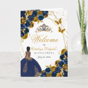 Navy Blue & Gold Butterfly Quinceanera Program Invitation