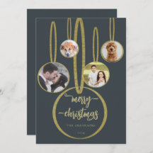 Navy Blue Gold Calligraphy Family Photo Christmas