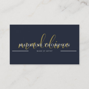 Navy Blue Gold Calligraphy Script QR code Business Card