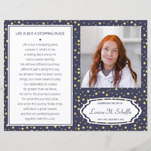 Navy Blue Gold Celebration of Life Funeral Program