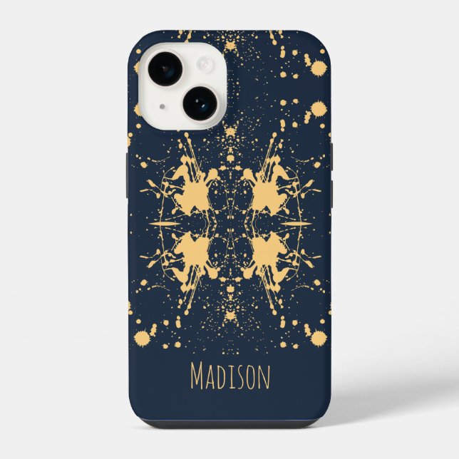 Navy Blue & Gold Celestial Pattern iPhone Case (Back)