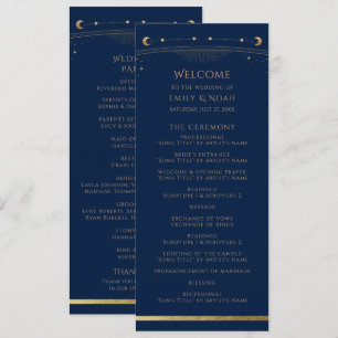 Navy Blue Gold Celestial Sun Moon Stars Wedding Programme