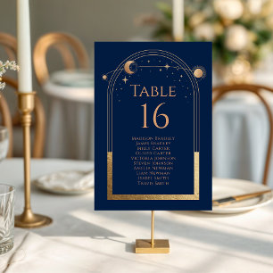 Navy Blue Gold Celestial Wedding Table Number
