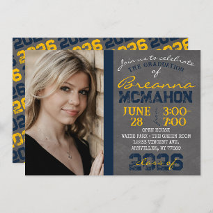Navy Blue & Gold Chalkboard Graduation Invitation