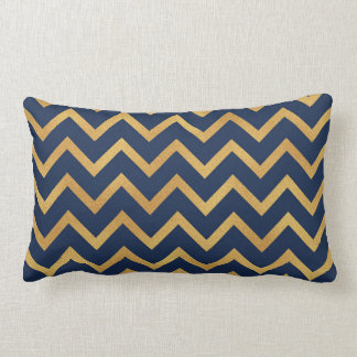 Navy Blue Gold Chevron Throw Pillow