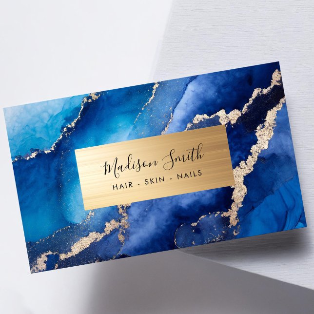 Navy Blue Gold Chic Marble Agate Business Card (Creator Uploaded)