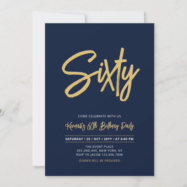 Navy Blue & Gold | Chic Sixty 60th Birthday Party Invitation (Front)
