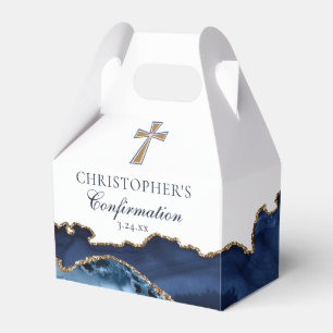 Navy Blue Gold Christian Cross Confirmation Party Favour Box