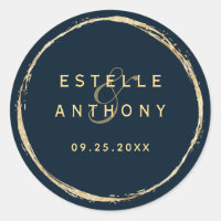 Navy Blue Gold Circle Frame Ampersand Wedding