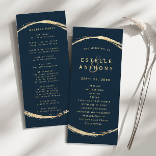 Navy Blue Gold Circle Frame Ampersand Wedding Programme