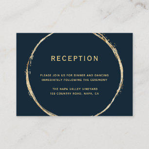 Navy Blue Gold Circle Wedding Reception Enclosure Card