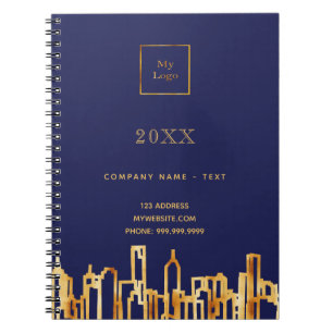 Navy blue gold city skyline business logo notebook