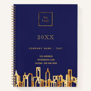 Navy blue gold city skyline business logo notebook