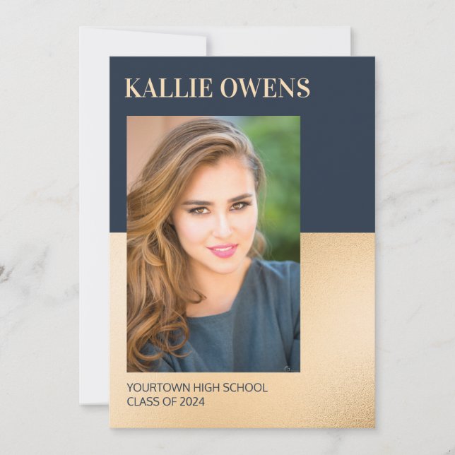 Navy Blue Gold Class of 2024 Photo Graduation (Front)