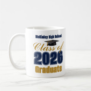 Navy Blue Gold Class of 2026 Graduation Coffee Mug