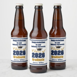 Navy Blue Gold Class of 2026 Graduation Party Beer Bottle Label