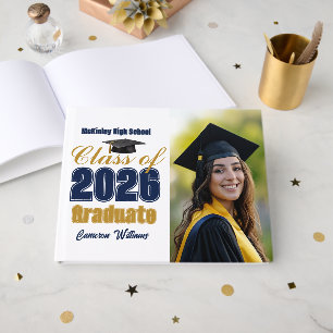 Navy Blue Gold Class of 2026 Graduation Photo Guest Book