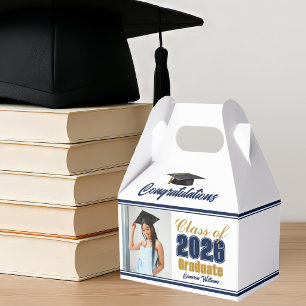 Navy Blue Gold Class of 2026 Photo Graduation Favour Box