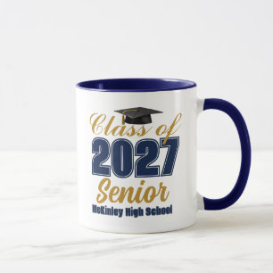 Navy Blue Gold Class of 2027 Senior Personalised Mug