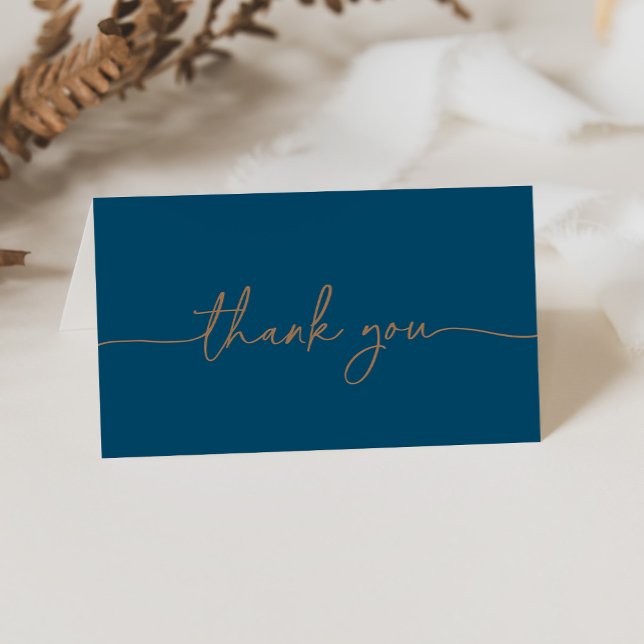 Navy Blue Gold Classic Folded Wedding  Thank You Card (Creator Uploaded)
