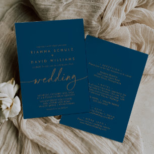 Navy Blue Gold Classic Front & Back Wedding Invitation