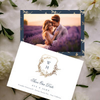 Navy Blue Gold Classic Monogram Crest Wedding