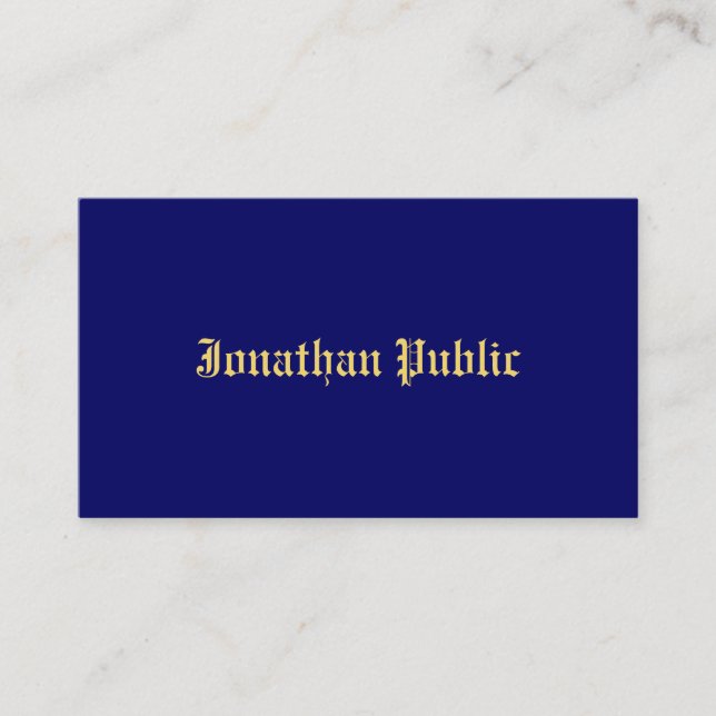 Navy Blue Gold Classic Old Style Font Elegant Business Card (Front)