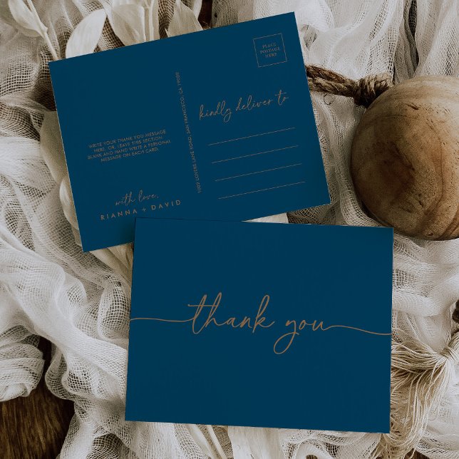 Navy Blue Gold Classic Thank You Postcard (Creator Uploaded)