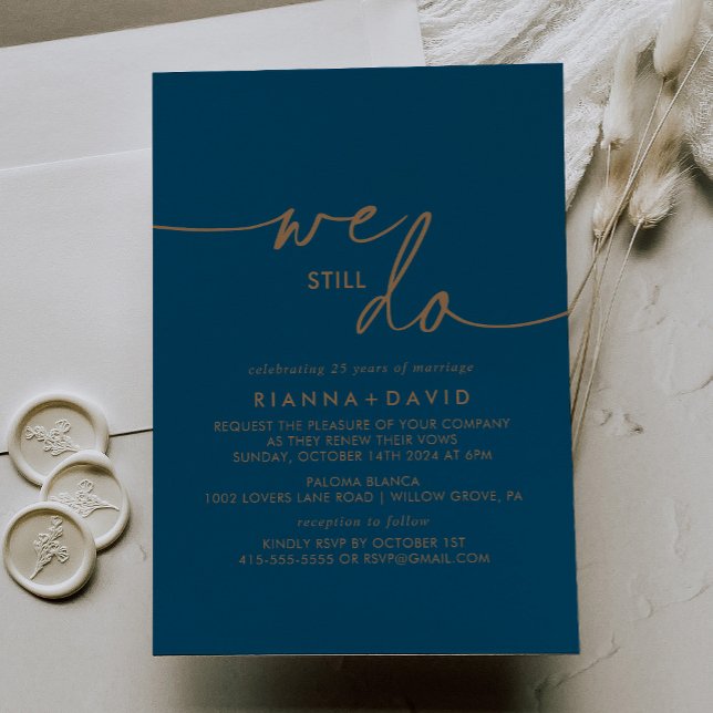 Navy Blue Gold Classic We Still Do Vow Renewal Invitation (Creator Uploaded)