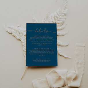 Navy Blue Gold Classic Wedding Details Enclosure Card
