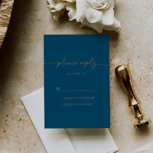 Navy Blue Gold Classic Wedding RSVP Card