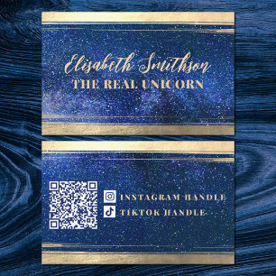   Navy Blue Gold Classy Elegant Feminine Celestial Business Card