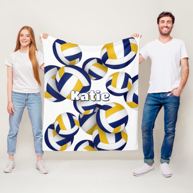 navy blue gold club colours volleyball room decor fleece blanket (In Situ)