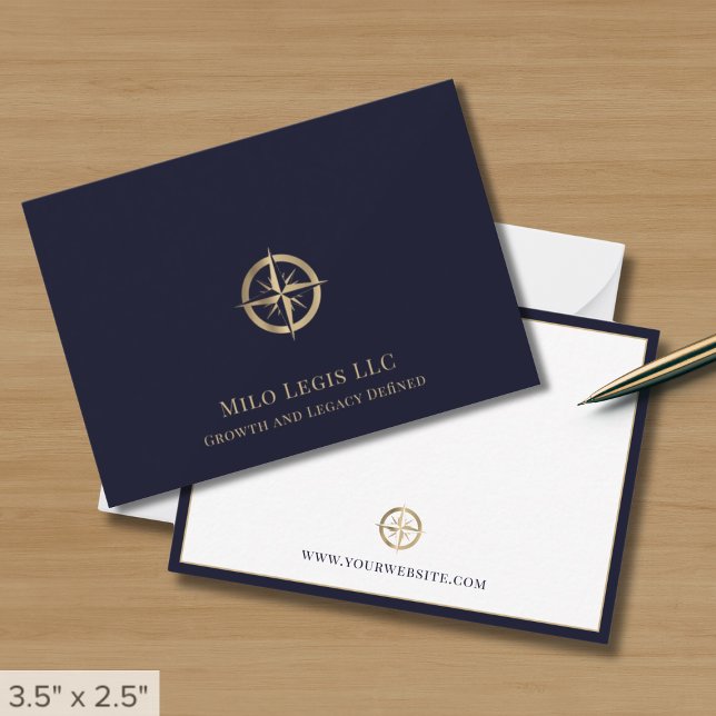 Navy Blue Gold Compass Logo  Card (Creator Uploaded)