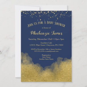 Navy Blue Gold Confetti Baby Shower Invitation Boy