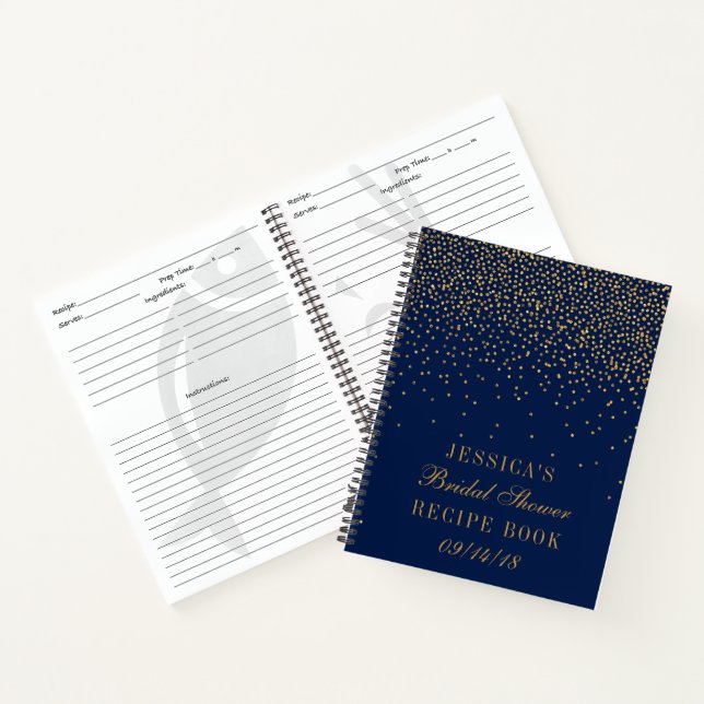 Navy Blue & Gold Confetti Bridal Shower Recipe Notebook (Inside)