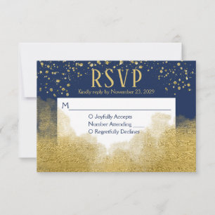 Navy Blue Gold Confetti RSVP Wedding Response